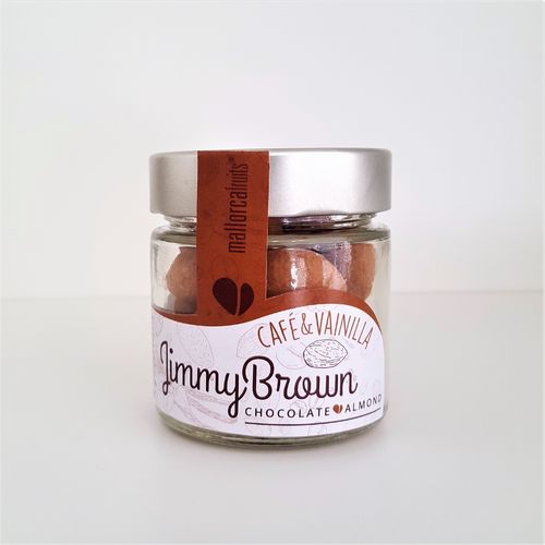 "Jimmy Brown" Almendras recubiertas de chocolate sabor café y vainilla. Cristal 125g
